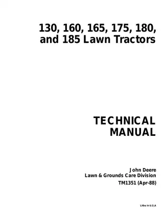 Technical manual for John Deere 130-185 lawn tractors Preview image 1