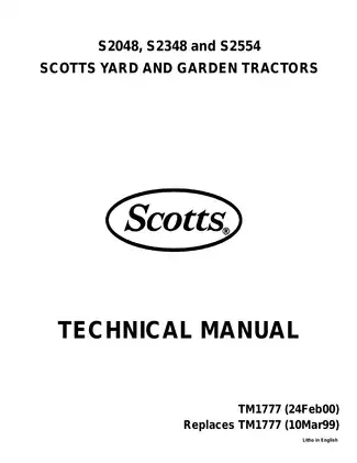 Scotts S2048, S2348, S2554 Scotts Yard and garden tractor repair manual Preview image 1