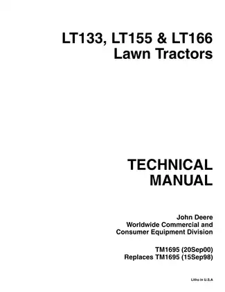 John Deere LT133, LT155, LT166 lawn tractor technical manual