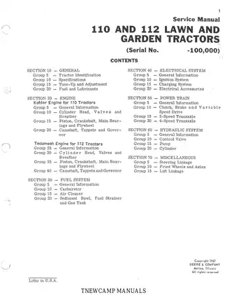 John Deere 110, 112 garden tractor service repair manual Preview image 2