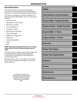 John Deere L100 Series Lawn Tractors Technical Manual (TM2026) Preview image 2