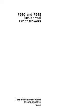 John Deere F510, F525 residential front mower repair manual Preview image 1