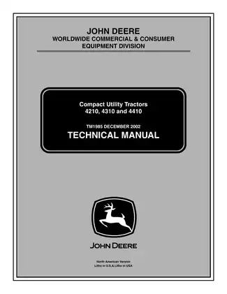 John Deere Compact Utility Tractors TM1985 Service Manual (4210, 4310, 4410)