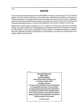 Yamaha Outboard 1995 Service Manual for 4AC, 4AS, 4BC, 5C, and 5CS Models Preview image 2