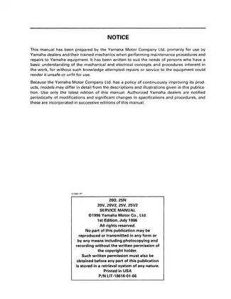 Yamaha Outboard Motor Service Manual for 20-25 HP Models (1996 Edition) Preview image 2
