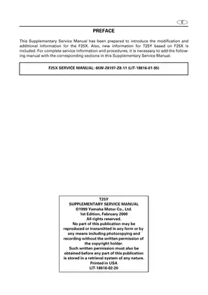 Yamaha F25/T25 Outboard Motor Supplementary Service Manual Preview image 2