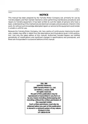 Yamaha Outboard Motor 25HP & 30HP Service Manual Preview image 2
