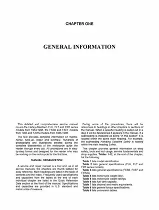 1984-1999 Harley-Davidson Touring FLH, FLT, FXR, FXWG service manual Preview image 1