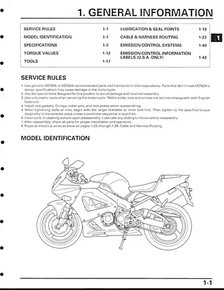 2000-2002 Honda CBR 929 manual Preview image 1