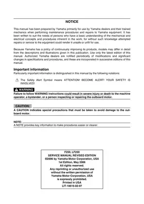 Yamaha F250/LF250 Service Manual - Comprehensive Guide for 2005-2006 Models Preview image 2