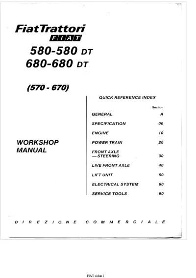 Preview: Fiat Trattori 580-680 DT Workshop Manual - 1960–1970 - (P/N 603.54.202)