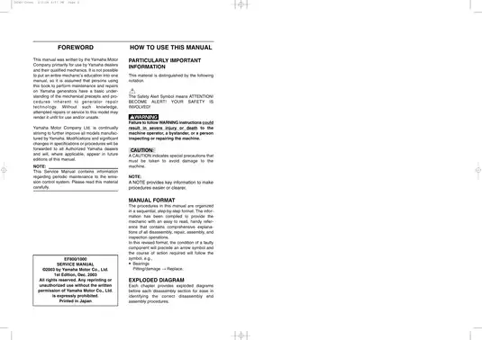 Yamaha Power Generator EF800, EF1000 service manual Preview image 2