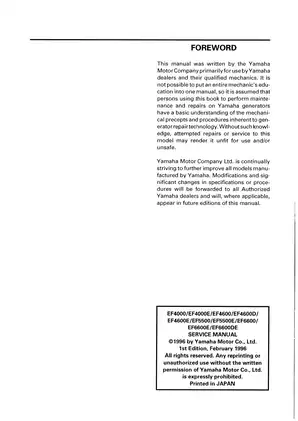 Yamaha EF5500/EF6600 Series Service Manual Preview image 2