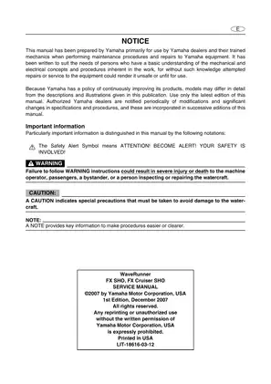 Yamaha WaveRunner FX SHO & FX Cruiser SHO Service Manual (2007 Edition) Preview image 2