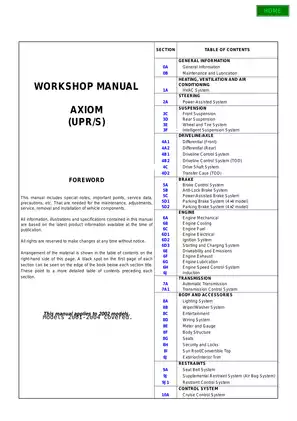 2001-2004 Isuzu Axiom workshop manual Preview image 1