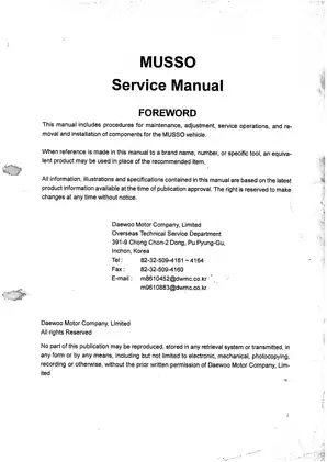 SsangYong Musso manual for 1993-2005 models