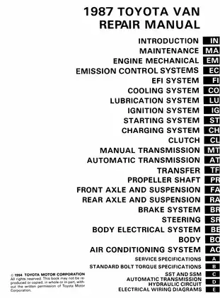 1982-1989 Toyota Tarago, Townace, Liteace repair manual