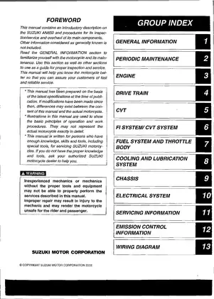 2023 Suzuki AN650K3 Motorcycle Service Manual Preview image 2