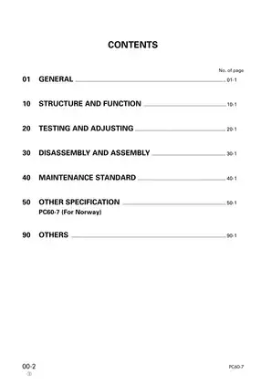 Komatsu PC60-7 Excavator Shop Manual (For Models 52374 and Up) Preview image 2