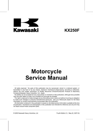 Kawasaki KX250F Motorcycle Service Manual Preview image 5