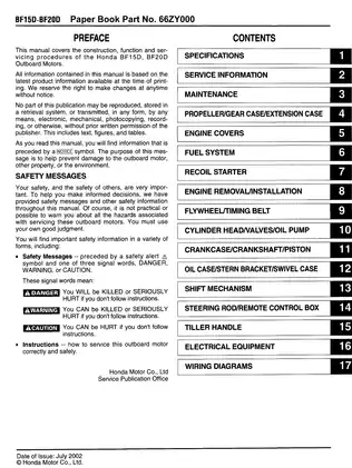Honda Mariner BF15D, BF20D outboard motor service manual Preview image 1