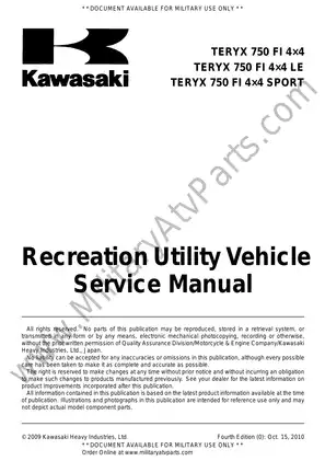 Kawasaki TERYX 750 FI 4x4 Complete Service Manual - Military Use Only Preview image 5