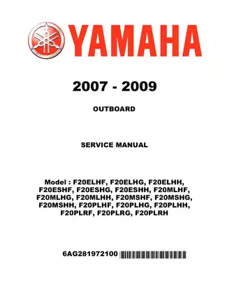 Yamaha Outboard F20ELHF & F20EHF Digital Service Manual (2007-2009)