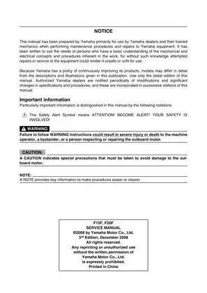 Yamaha Outboard F20ELHF & F20EHF Digital Service Manual (2007-2009) Preview image 2