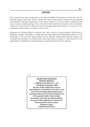 Yamaha Outboard Motor Service Manual (1996-2010) - Comprehensive Guide for Models GOTLRA, GOTLRX, GOTLRY and more Preview image 2