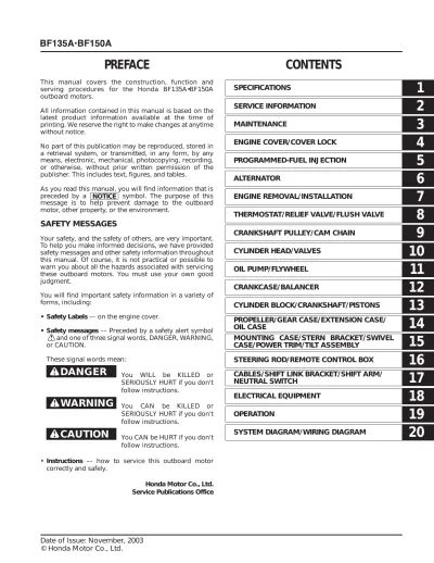Preview: 2003 Honda BF135A / BF150A Outboard Motor Service Manual (P/N 07506-3000001)