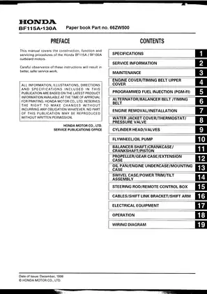 Honda BF115A and BF130A Outboard Motor Service Manual Preview image 1