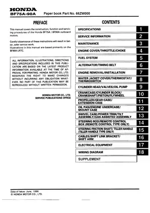 Honda BF75A / BF90A Outboard Motor Service Manual (1996) Preview image 1