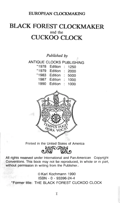 Preview: Black Forest Cuckoo Clock Models Manual  1730–1990 (P/N ISBN 0-93396-24-4)