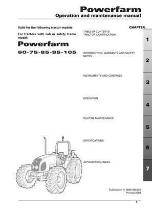 Landini Powerfarm 60, 65, 75, 85, 95, 105 utility tractor operation & maintenance manual Preview image 2