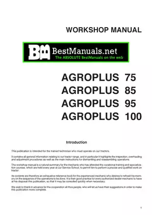 1997-2004 Deutz-Fahr™ Agroplus 75, 85, 95, 100 tractor workshop manual Preview image 1