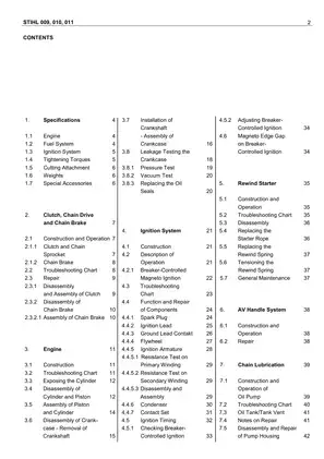 Stihl 009, 010, 011, 012 chain saw parts list service manual Preview image 2