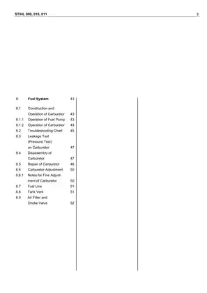 Stihl 009, 010, 011, 012 chain saw parts list service manual Preview image 3