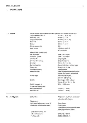 Stihl 009, 010, 011, 012 chain saw parts list service manual Preview image 4