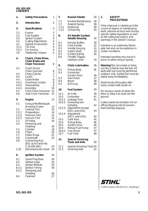 Stihl 021, 023, 025 chainsaw service manual Preview image 1