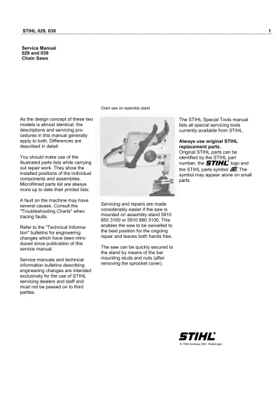 Preview: STIHL 029, 039 Chainsaw Service & Repair Manual (P/N 1127 020 1210)