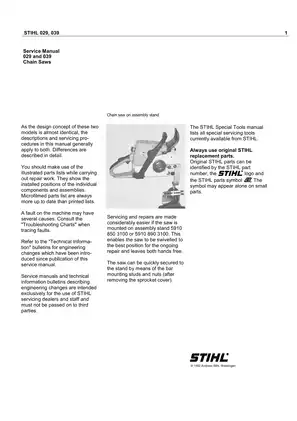 Stihl 029, 039 chainsaw service manual Preview image 1