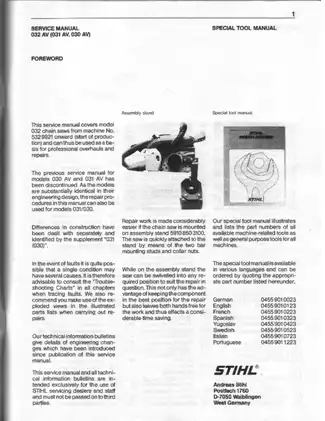 Stihl 031, 032 chainsaw service manual Preview image 2