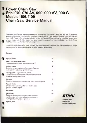 Stihl 070, 090, 090G Chain Saw service manual Preview image 2