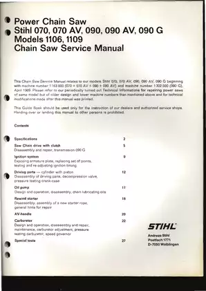 STIHL 070, 090 Chain Saw Service Manual Preview image 2