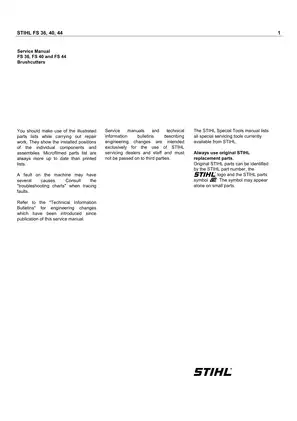 Stihl FS 36, FS 40, FS 44 brushcutter parts service manual