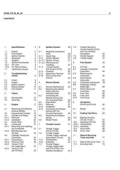 Preview: Stihl FS 36/40/44 Brushcutter Service Manual (P/N 1112 000 310)