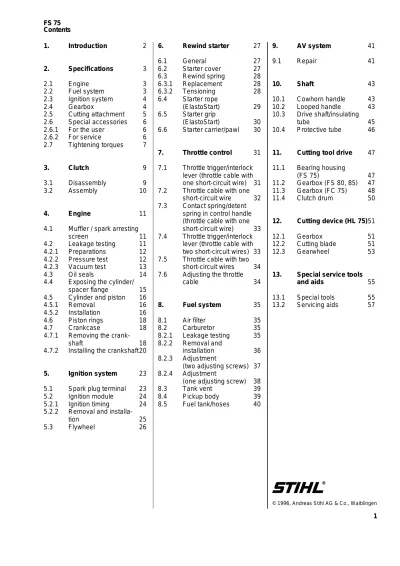 Preview: STIHL FS 75, FS 80, FS 85 Brushcutter 1996–2004 Service Manual