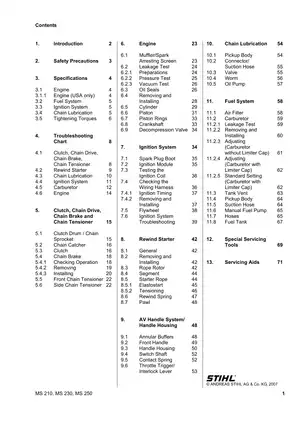 STIHL MS 210, MS 230, MS 250 Service Manual - Comprehensive Guide Preview image 2