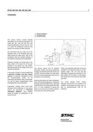 Stihl SR 320, SR 400, BR 340, BR 420 SR 340, SR 420, SR 430, SR 450 mist blower service parts manual Preview image 1