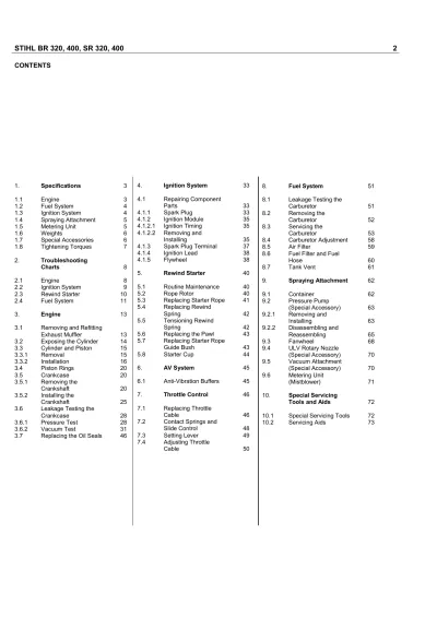 Preview: Stihl Mist Blower SR 320, SR 400, BR 340, BR 420 Service Manual (P/N 0455 373 0123)